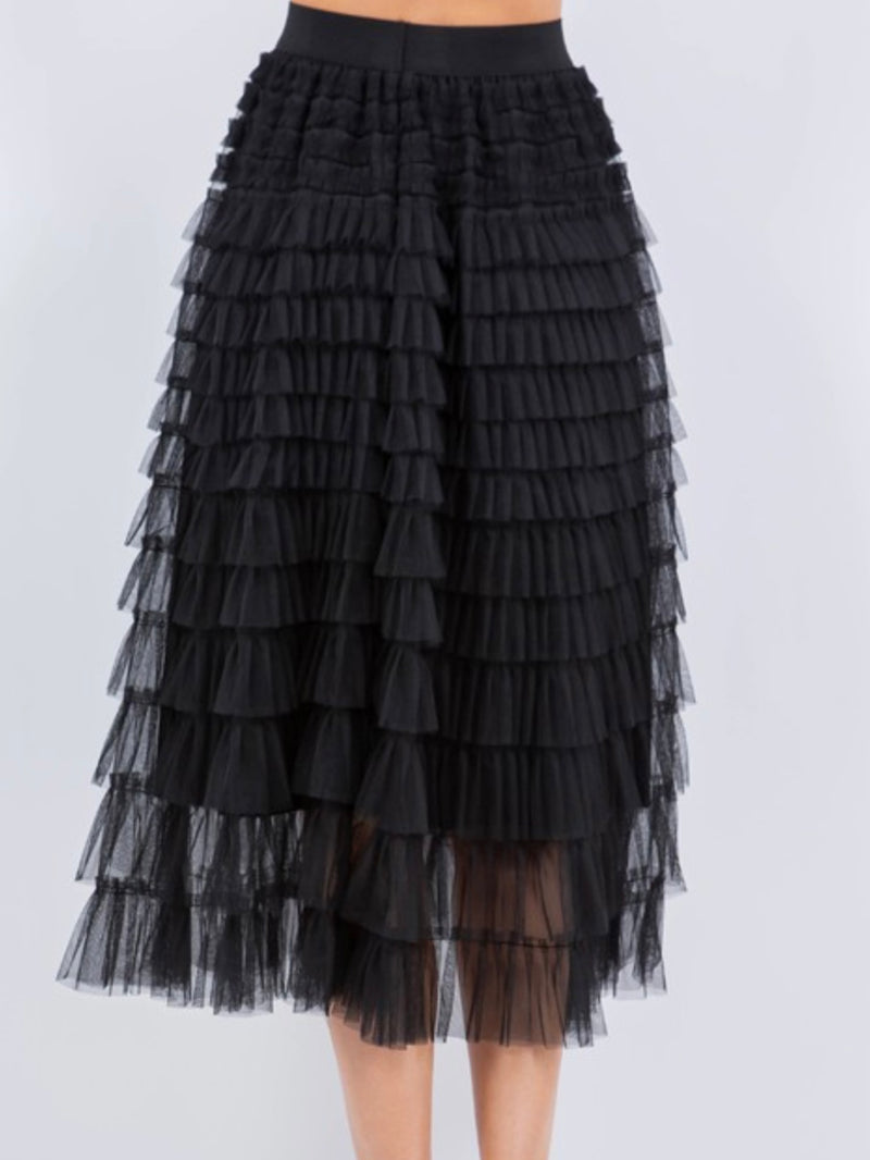 Black Multi Tiered Midi Skirt