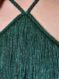 Green Glittery Fringe Short Dress