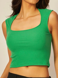 Ribbed Princess Square Neck Basic Tank Top