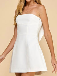 White Strapless Back Bow Detail Short Dress