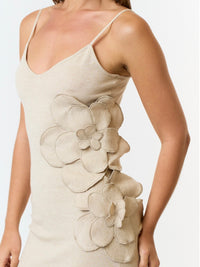 Flower Detail Fitted Knit Maxi Dress