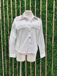 Multicolor Rhinestone and Pearl Blouse