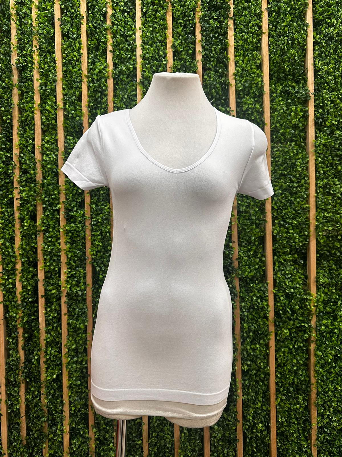 V Neck Short Sleeve Long Basic Top