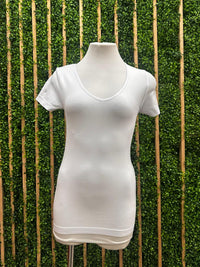 V Neck Short Sleeve Long Basic Top
