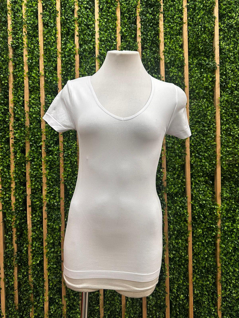 V Neck Short Sleeve Long Basic Top