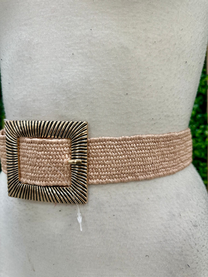 Textured Gold Square Raffia Belt