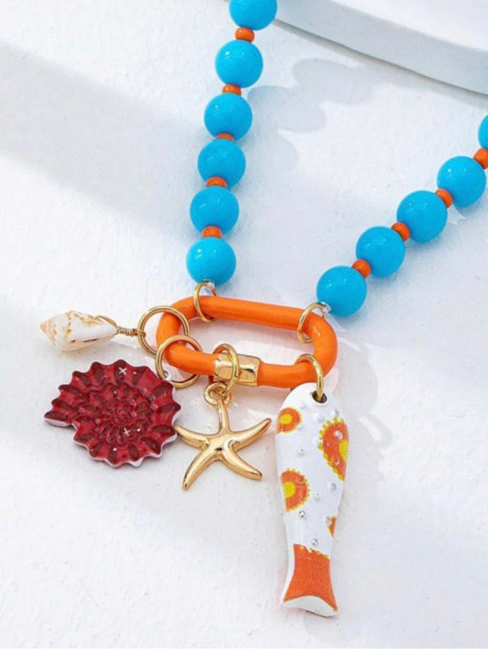 Coastal Charm Beaded Carabiner Detailed Necklace