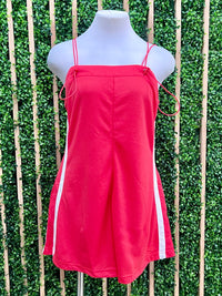 Coral Red Side Stripe Loose Fit Romper