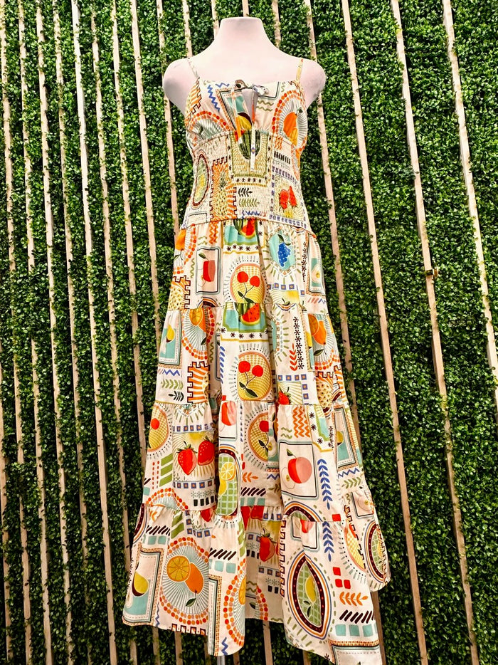 Beautiful Fruit Tile Midi Dress