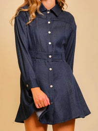 Dark Denim Long Sleeve Short Flare Dress