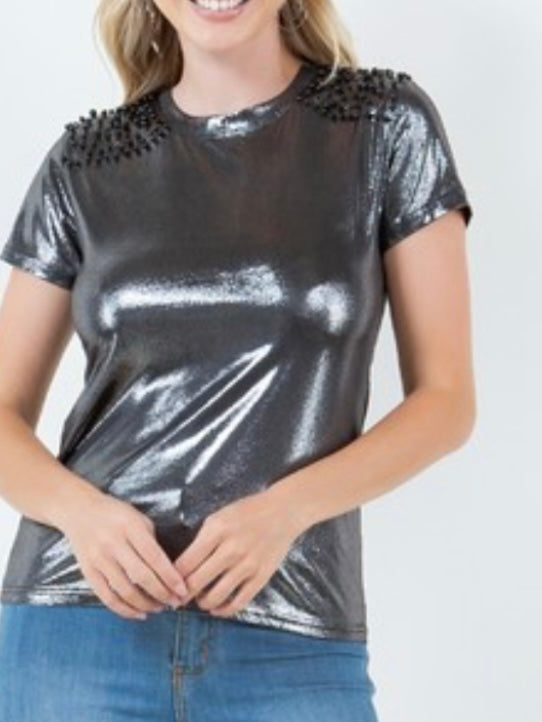 Shiny Bead Studded T-Shirt