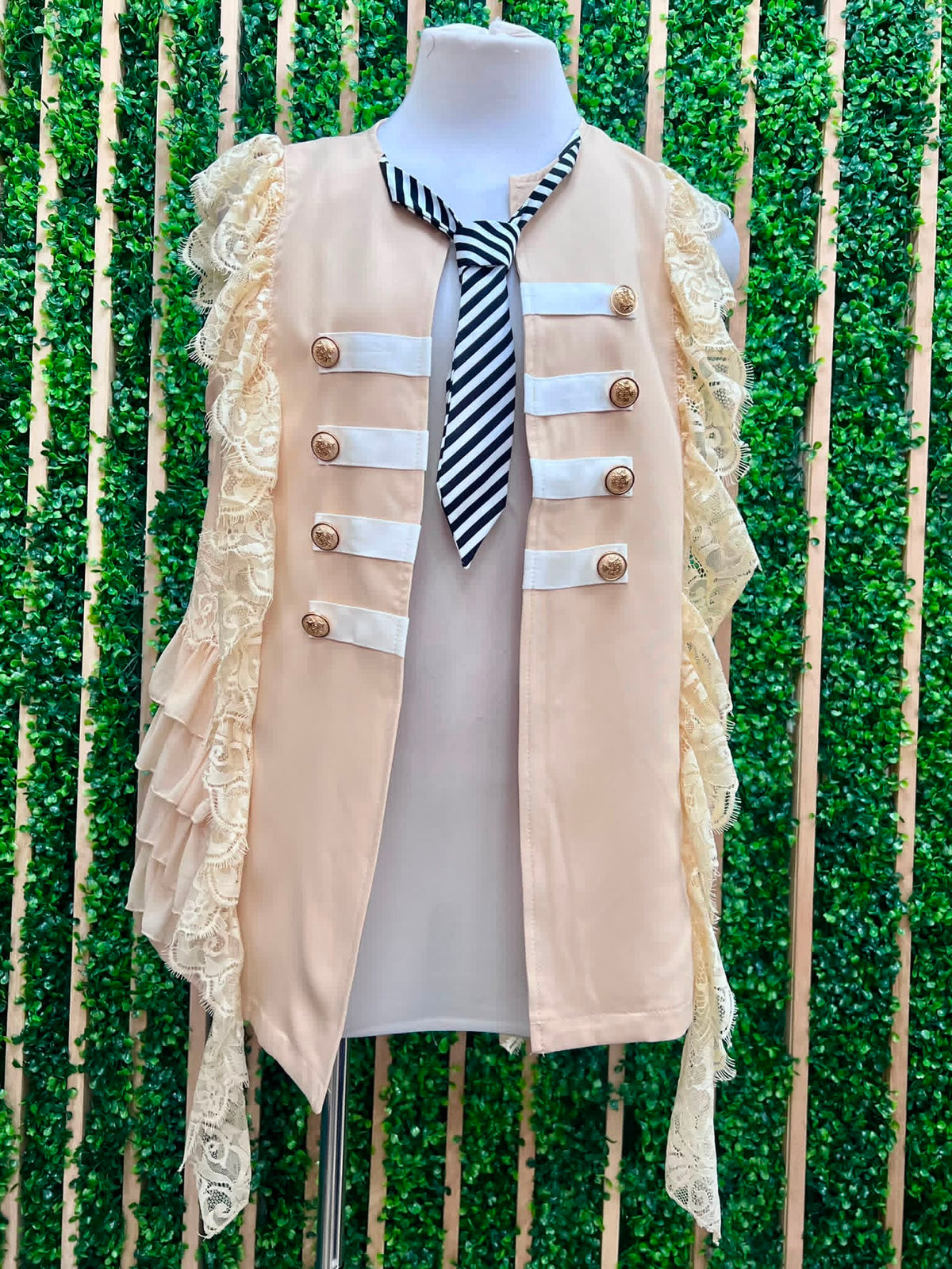 Statement Lace Military-Inspired Ruffle Vest