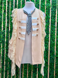 Statement Lace Military-Inspired Ruffle Vest