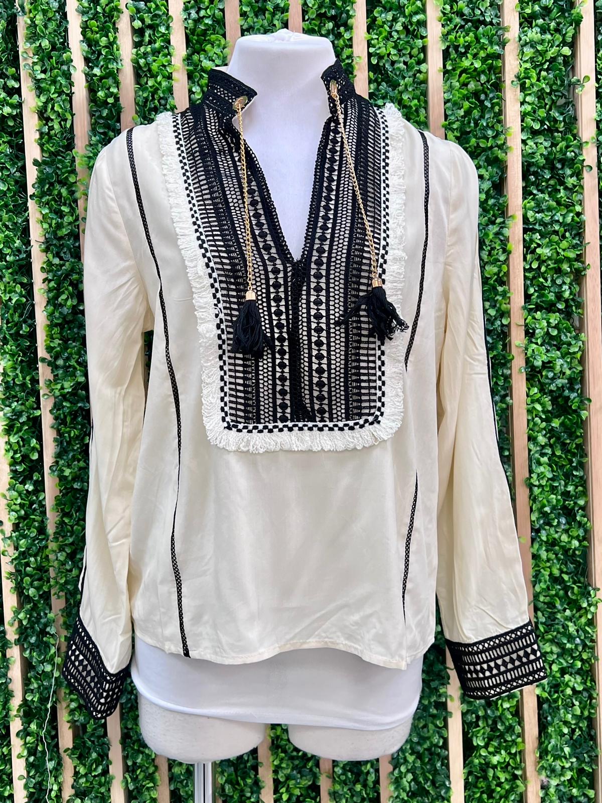 Exquisite Black Tassel Detail Blouse