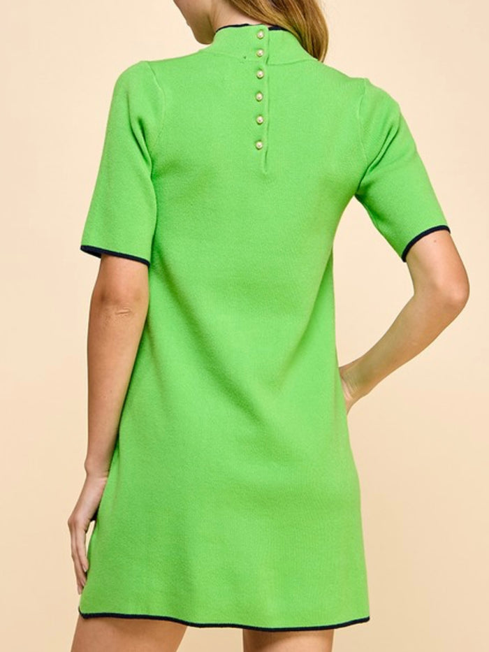 Green Front Pockets Knit Dress