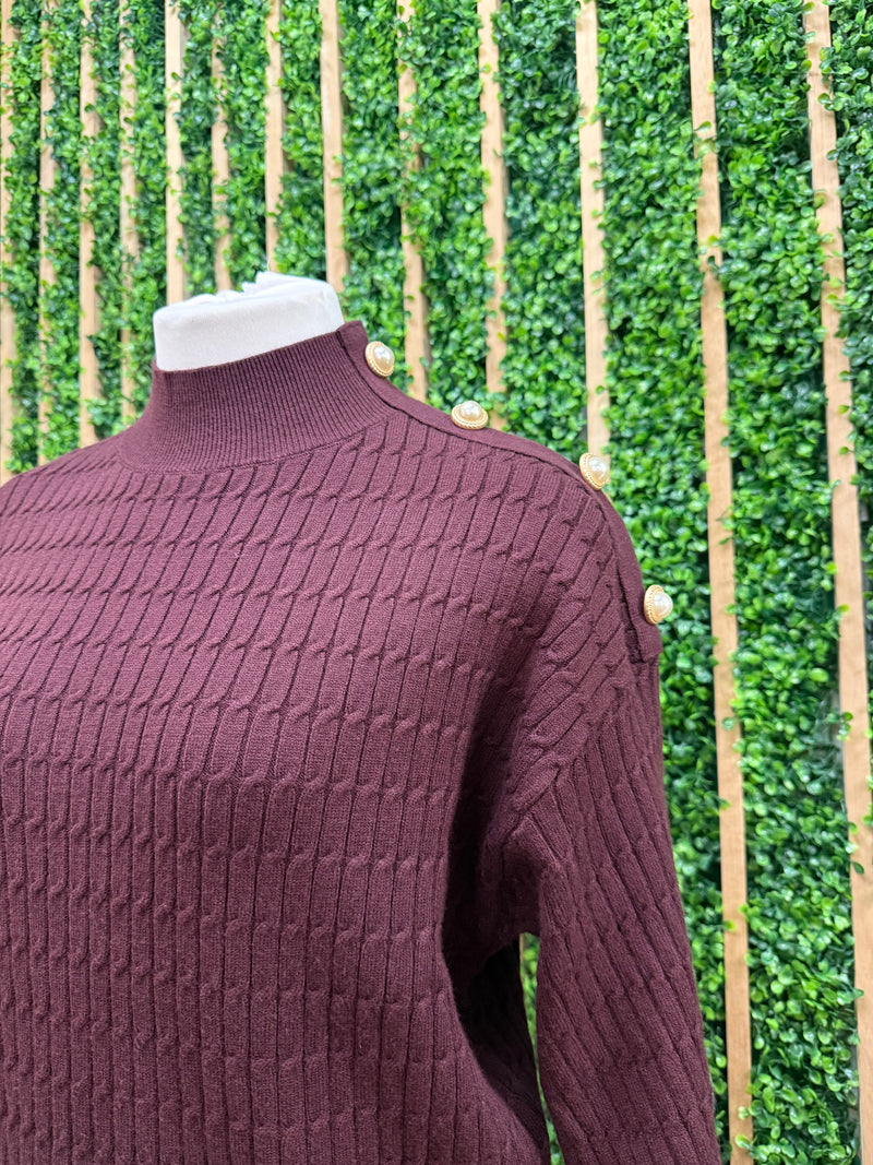 Burgundy Button Detail knit Skirt Set