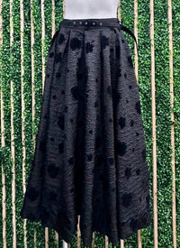 Beautiful Black Floral Embossed Midi Skirt