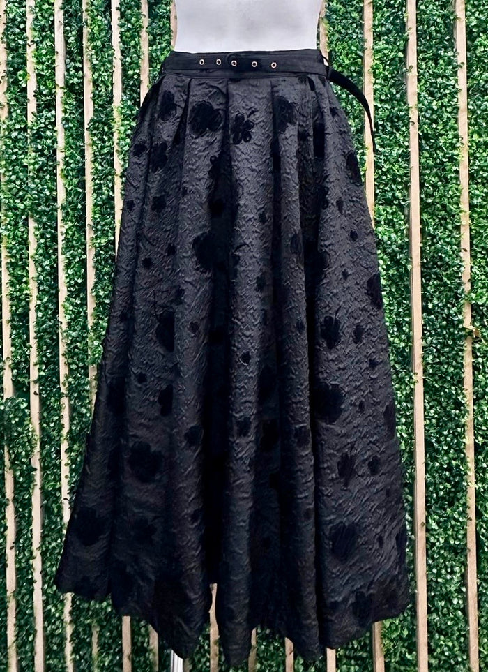 Beautiful Black Floral Embossed Midi Skirt