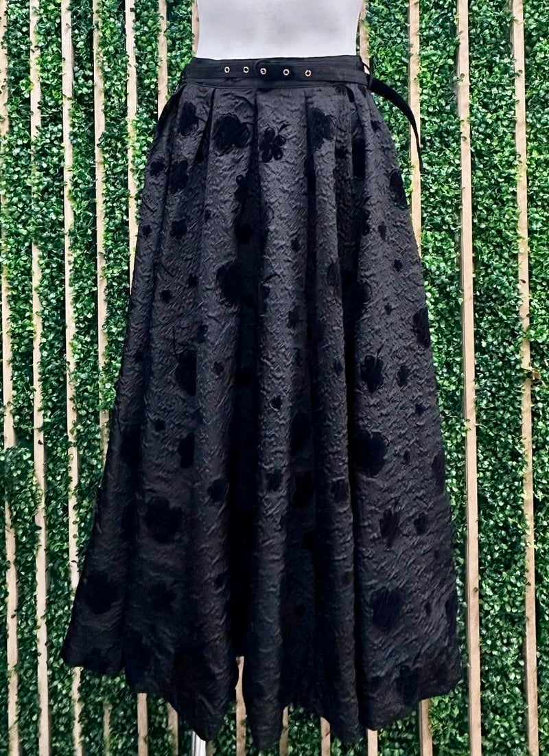 Beautiful Black Floral Embossed Midi Skirt
