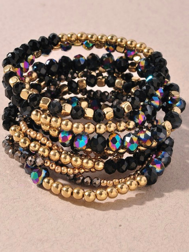 Metal Bead Stretch Mix Elastic Bracelet Set