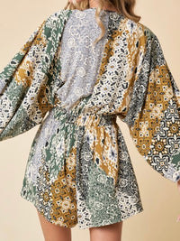 Green Print Batwig Sleeve Romper
