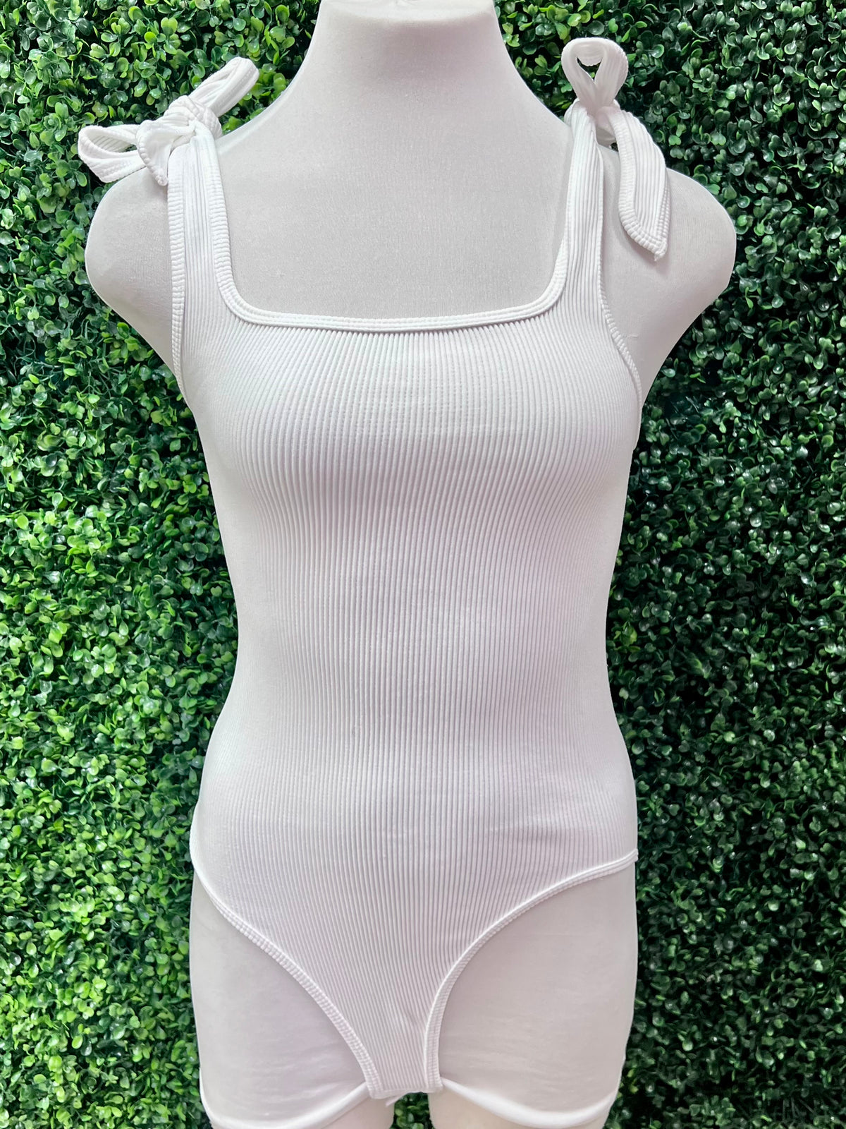 Ribbon Tie Shoulder Rib Bodysuit