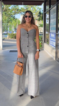 Brown Blue Plaid Sweetheart Vest