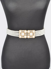 Double Square Buckle Pearl Belt