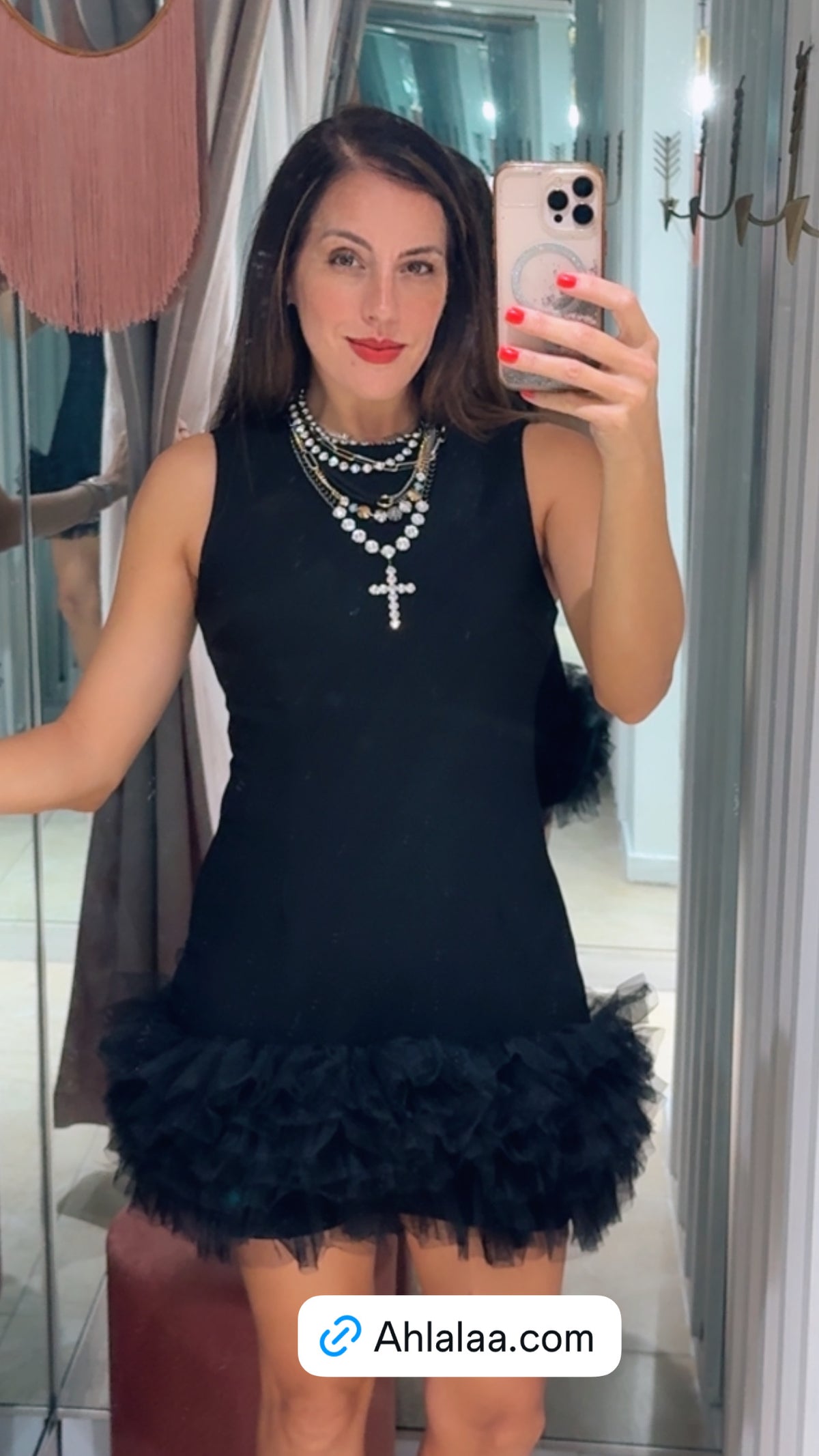 Black Tulle Hem Dropwaist Short Dress