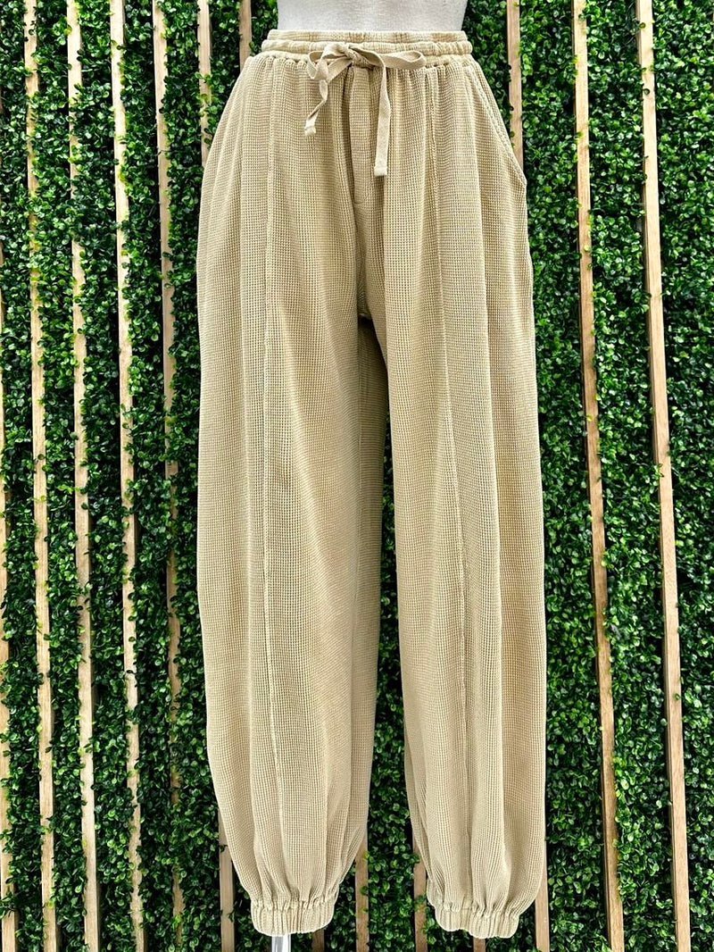 Beige Waffled Resort Jogger Pants