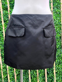 Black Satin Front Flap Pocket Skort