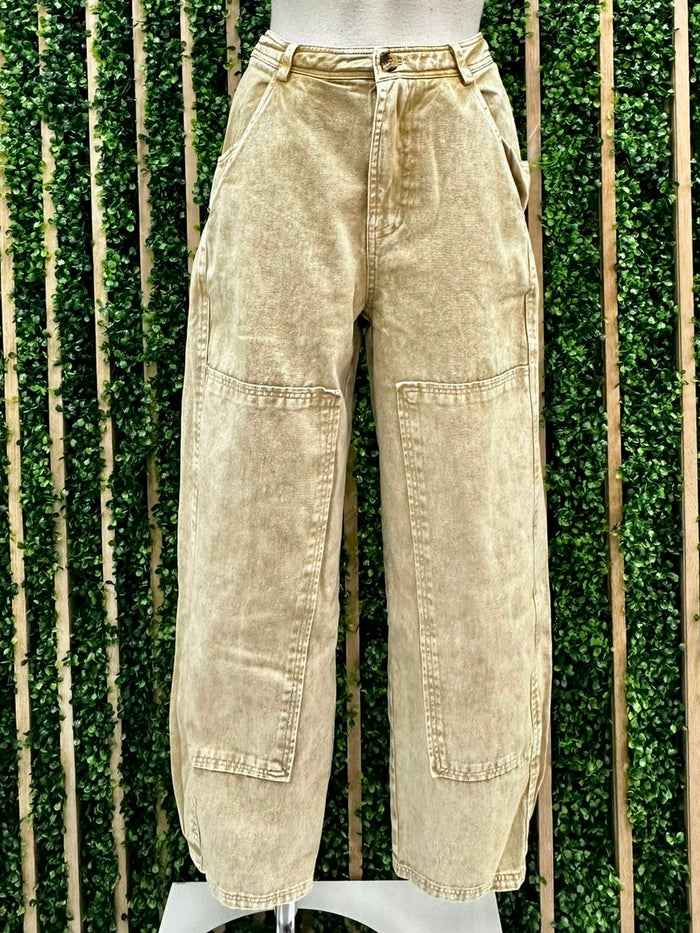 Washed Tan Pocket Detail Denim Jogger