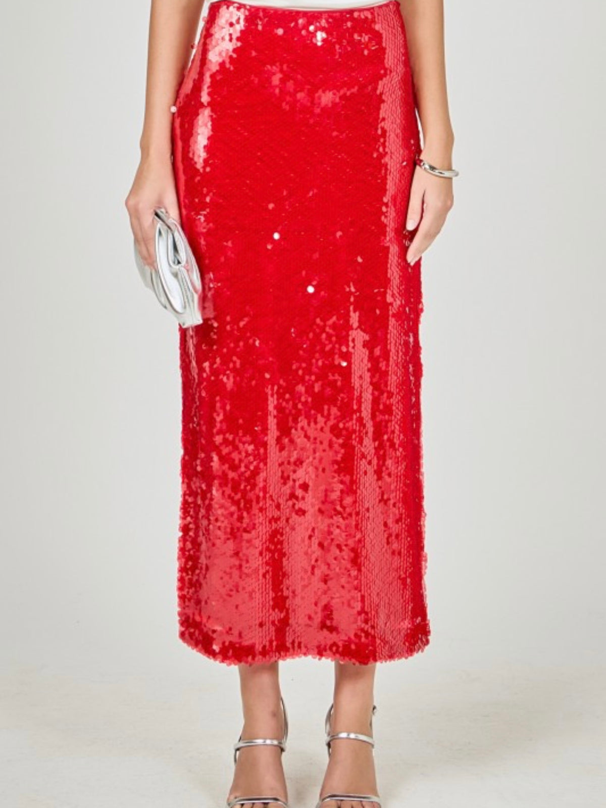 Exquisite Red Sequin Midi skirt