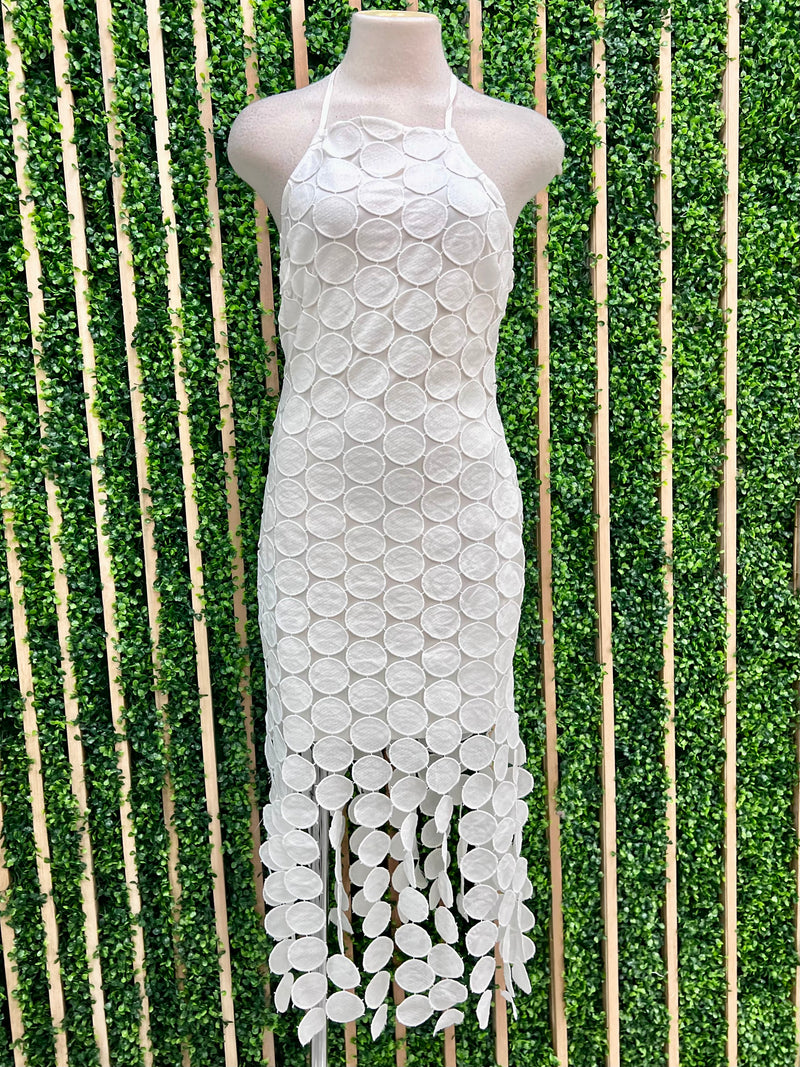 White Circle Lace Midi Dress