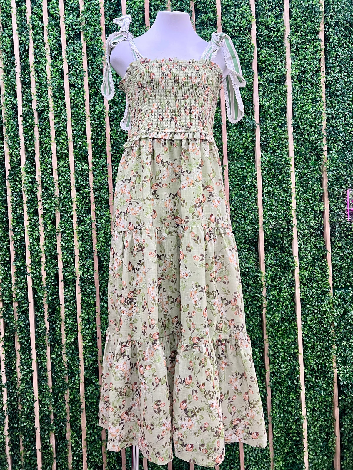 Lime Garden Floral Smocked Maxi Dress