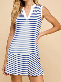 Sleeveless Knit Striped Drop Waist Fitted Short Dress