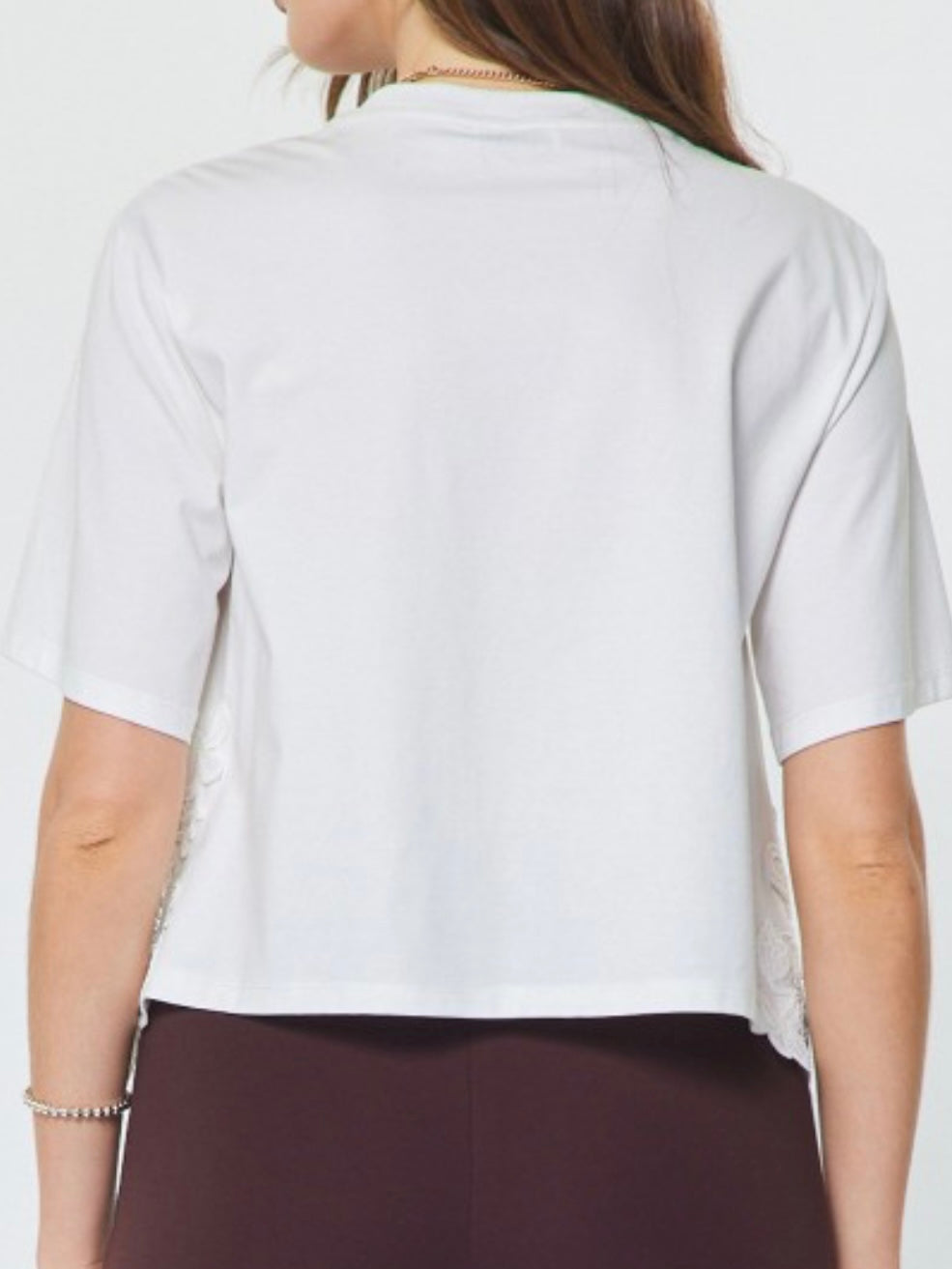 Lace Hem Short Sleeve Crop Shirt
