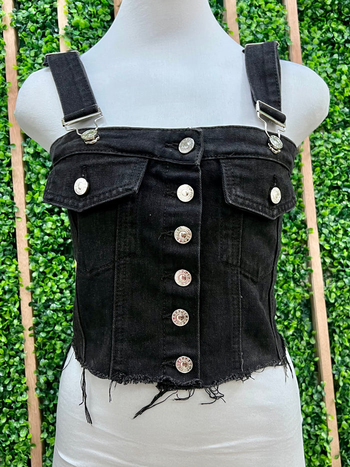 Cropped Denim Cargo Bustier Top