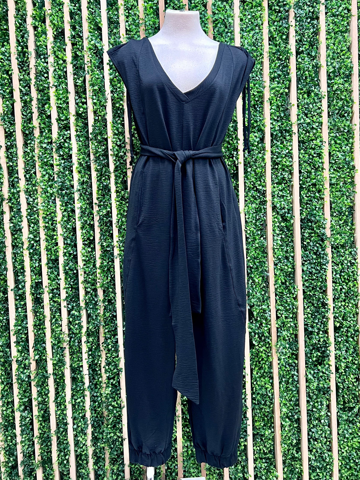 Cap Sleeve Waffle Texture Jumpsuit