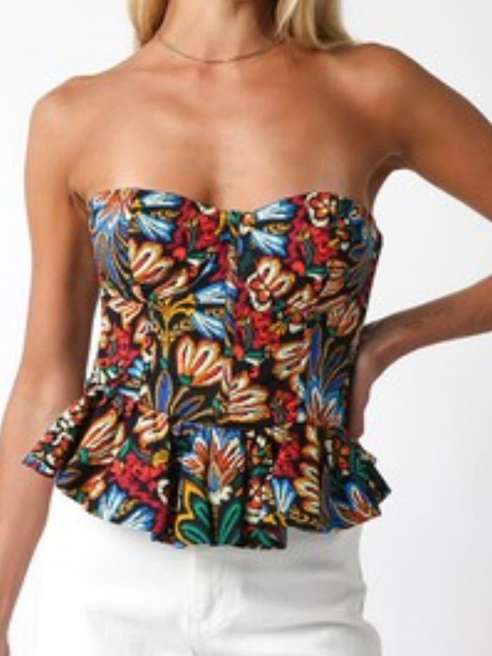 Strapless Bustier Floral Peplum Top