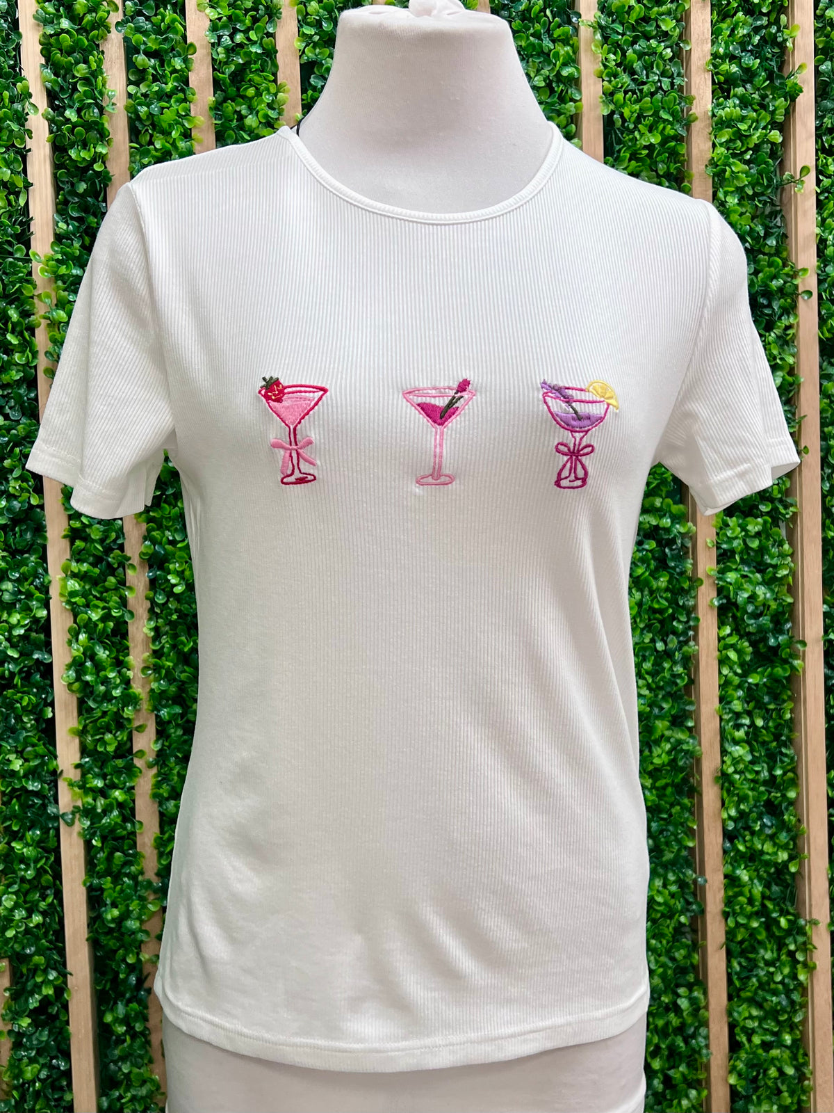 Cocktails Embroidered Crew Neck Tee