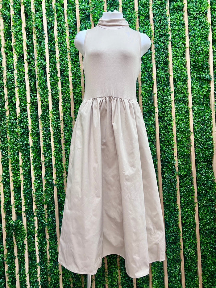 Sleeveless Mock Neck Midi Dress