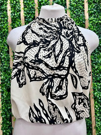 Ivory Chantilly Print Elastic Crop Top