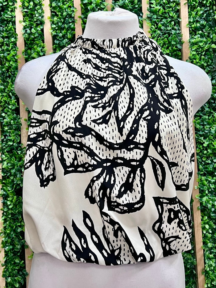 Ivory Chantilly Print Elastic Crop Top