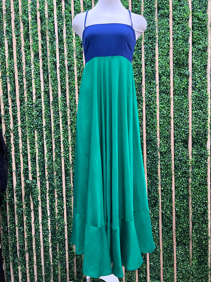 Beautiful Navy Green Block Maxi Dress
