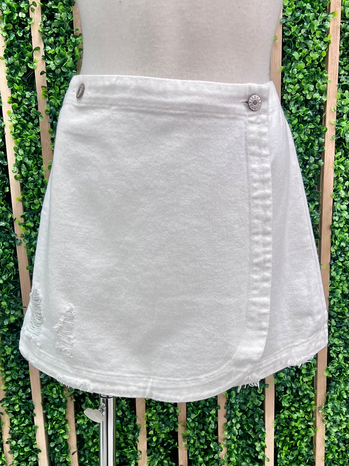 Stone Washed Wrap Denim Skirt