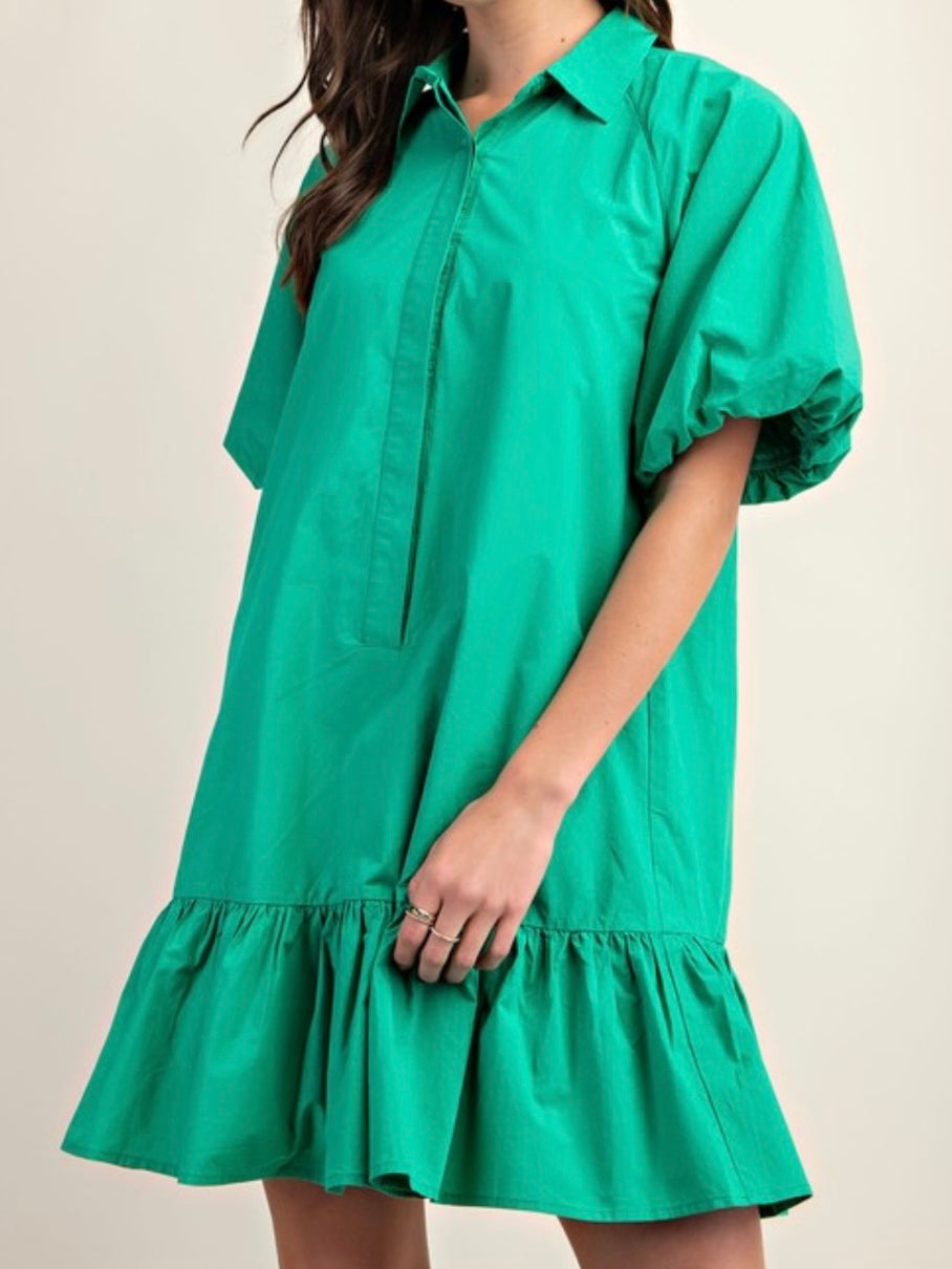 Short Sleeve Button Down Dropwaist Short Dress