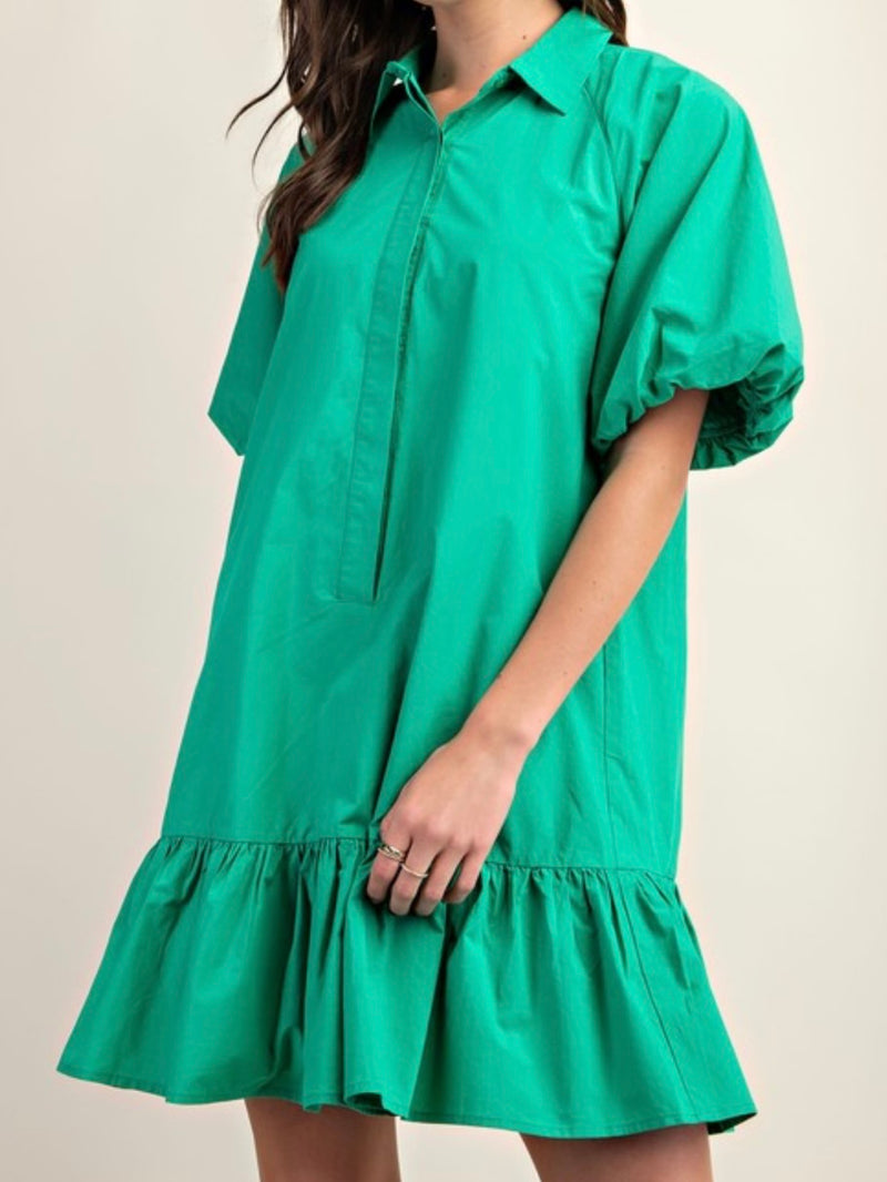 Short Sleeve Button Down Dropwaist Short Dress