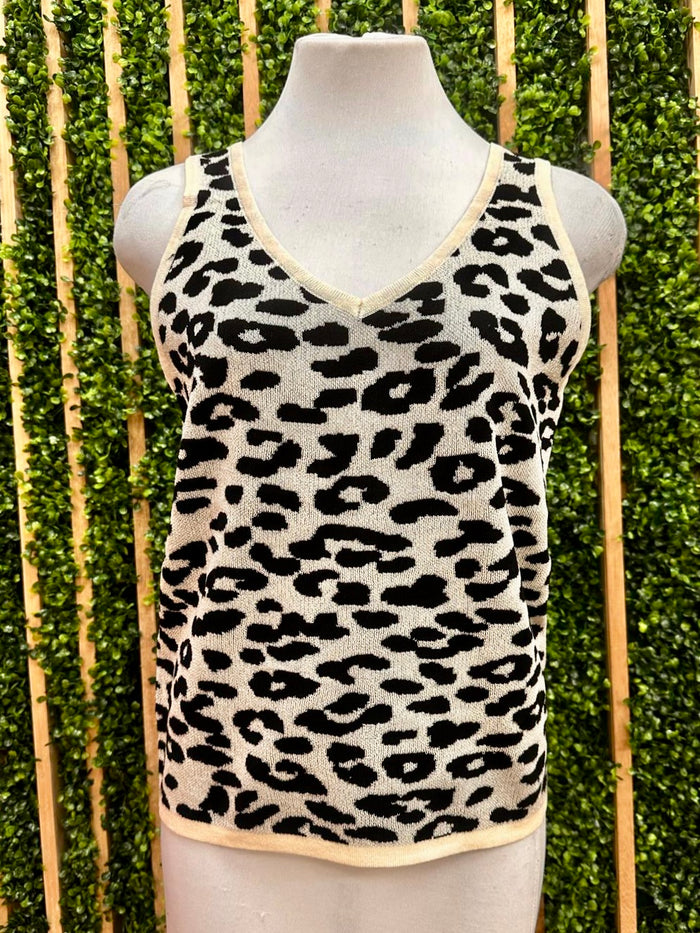 Leopard Knitted V Neck Top