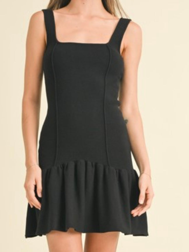 Black Sleeveless Drop Waist Knit Short Dress